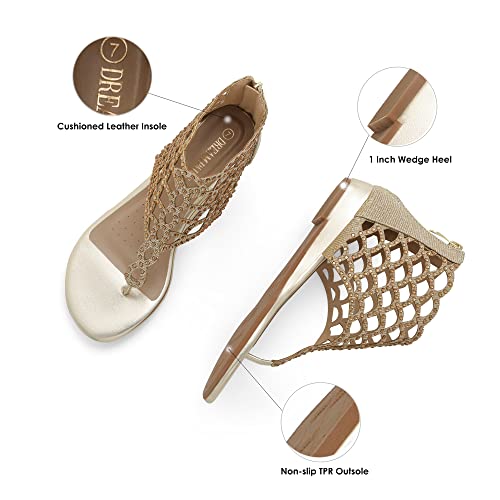 Jewel-08 Rhinestone Ankle High Sandals - Gold