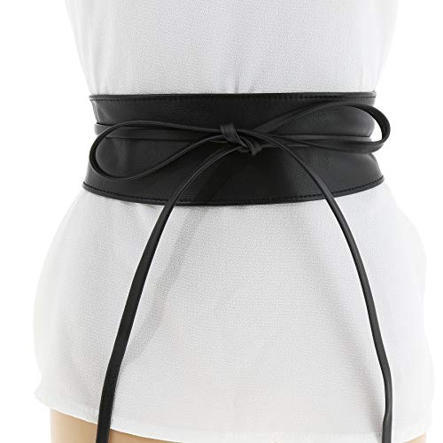 Italian leather Obi belt in black, S-M size