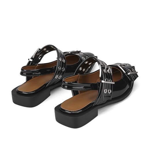 Arqa Patent Leather Silver Eyelet Buckle Flats