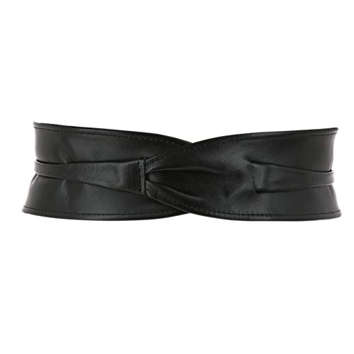 Italian leather Obi belt in black, S-M size