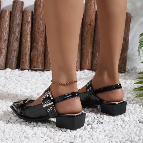 Arqa Patent Leather Silver Eyelet Buckle Flats