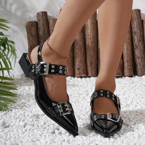 Arqa Patent Leather Silver Eyelet Buckle Flats