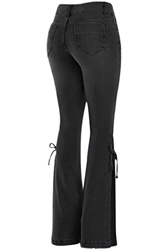 TKMUNY Black Lace-up Flare Denim Pants for Women