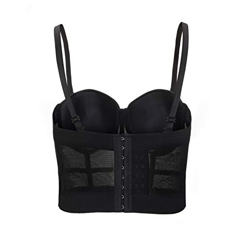 Black Rhinestone Diamond Bustier Crop Top Bra (S)