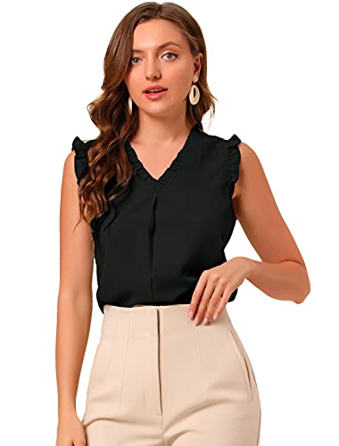 Vintage Black Ruffled Sleeveless Blouse for Women