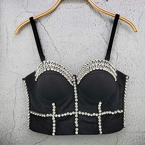 Black Rhinestone Diamond Bustier Crop Top Bra (S)