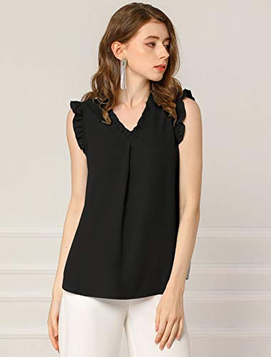 Vintage Black Ruffled Sleeveless Blouse for Women