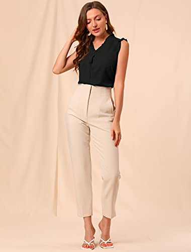 Vintage Black Ruffled Sleeveless Blouse for Women