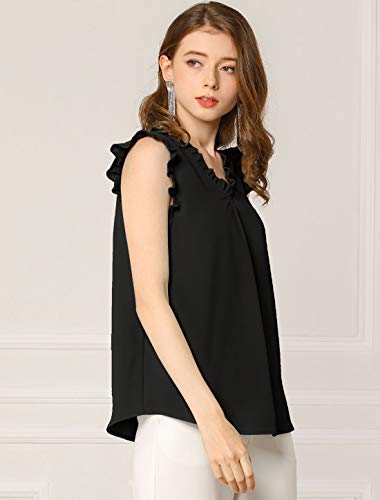 Vintage Black Ruffled Sleeveless Blouse for Women