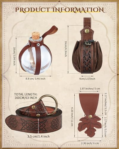 Renaissance Belt with 6 Potion Bottles and Pouch