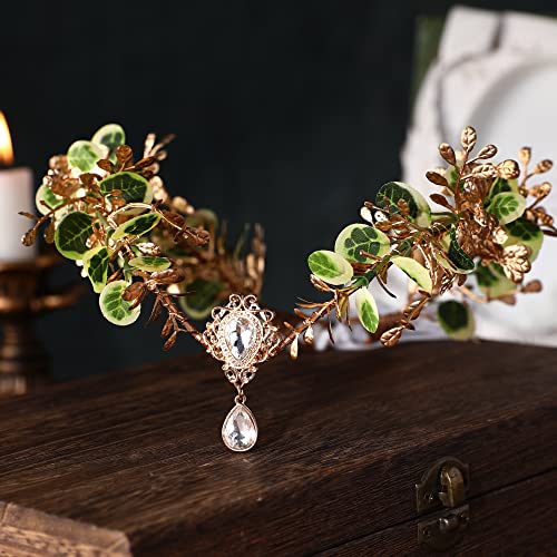 Woodland Elf Crown Tiara with Leaves-Gold Headband