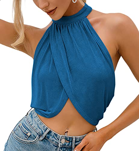 LYANER Goddess Halter Wrap Draped Backless Crop Top