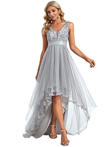 Goddess Lace Tulle Evening Gown in Grey