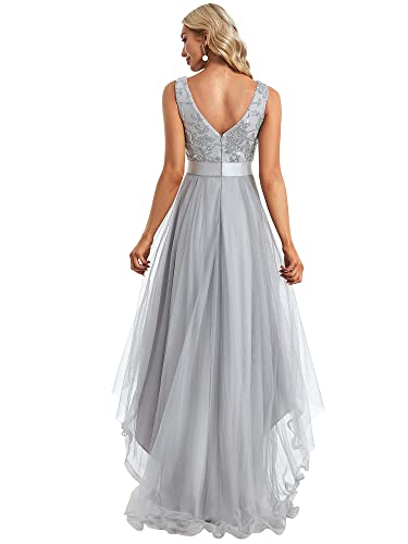 Goddess Lace Tulle Evening Gown in Grey