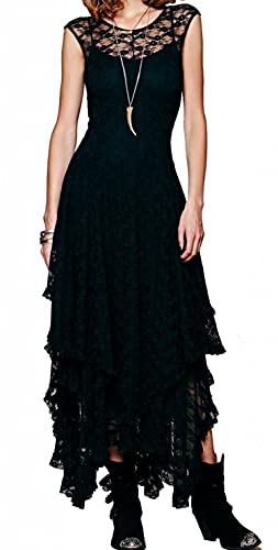 Goddess-Inspired Black Asymmetrical Lace Dress Set