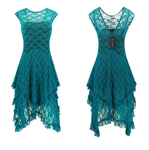 Enchanting Green Goddess Lace Asymmetrical Dress Set