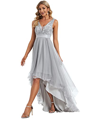 Goddess Lace Tulle Evening Gown in Grey