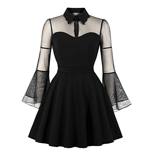 Mystical Keyhole Mesh Bell Sleeve Cocktail Dress
