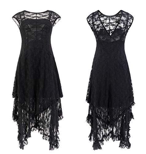 Goddess-Inspired Black Asymmetrical Lace Dress Set