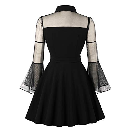 Mystical Keyhole Mesh Bell Sleeve Cocktail Dress