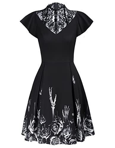 Black Gothic Dress with Ruffle Sleeves