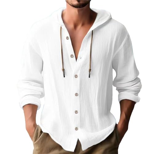 Men's Cotton Linen Hooded Casual Shirt