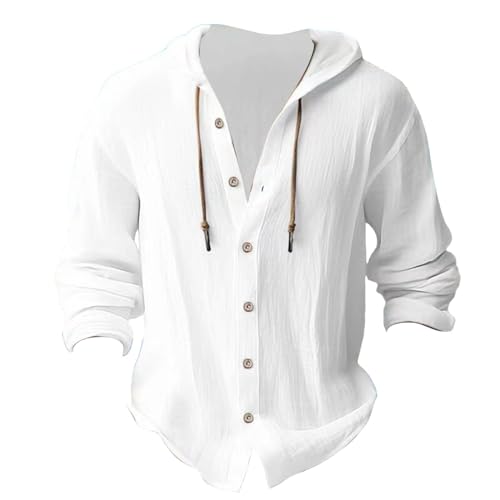 Men's Cotton Linen Hooded Casual Shirt