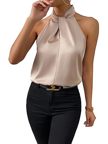 Elegant Silky Twist Front Blouse - Apricot