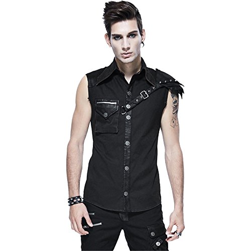 Steampunk Black Slim-Fit Men's Casual Sleeveless Shirt