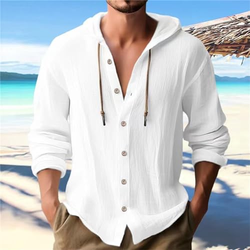 Men's Cotton Linen Hooded Casual Shirt