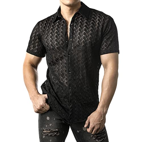 Men's Lace Button Down Shirt 