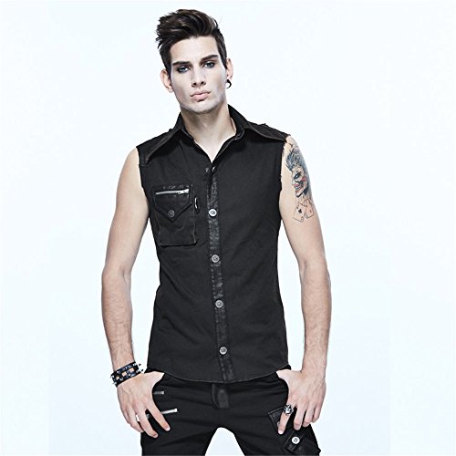 Steampunk Black Slim-Fit Men's Casual Sleeveless Shirt