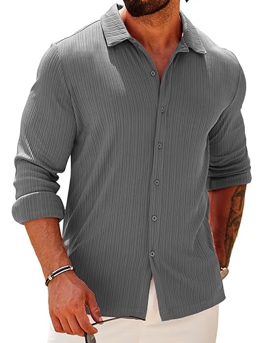 COOFANDY Men's Slim Fit Casual Button-Down Shirt Fantasy Gray