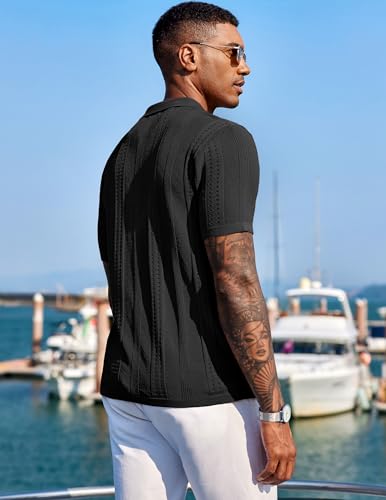 Mystical Men's Vintage Button Down Polo Shirt, Black