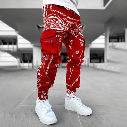 Paisley Drawstring Cargo Pants for Men - Streetwear