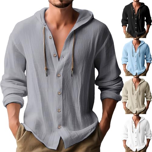 Men's Cotton Linen Hooded Casual Shirt