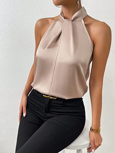 Elegant Silky Twist Front Blouse - Apricot