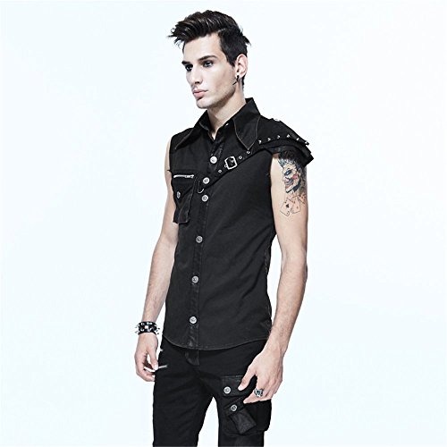 Steampunk Black Slim-Fit Men's Casual Sleeveless Shirt