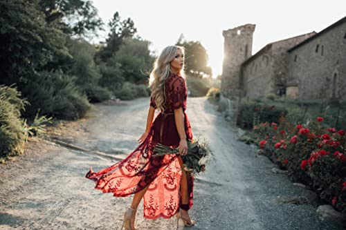 Enchanting Lace V-Neck Romper in Wine Red