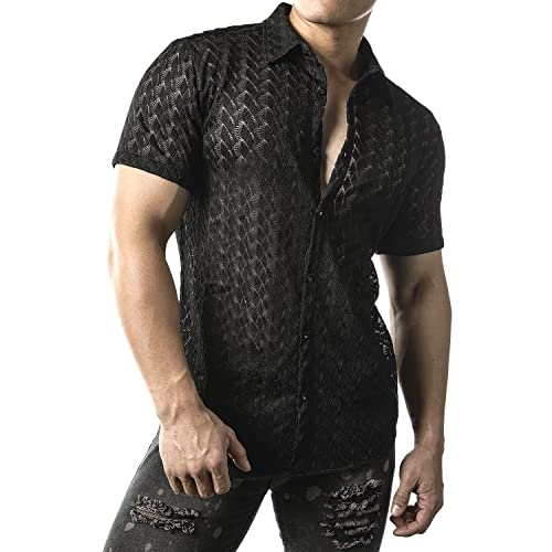 Men's Lace Button Down Shirt 