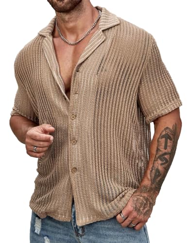 Stylish Men's Hawaiian Beach Shirt - Light Coffee