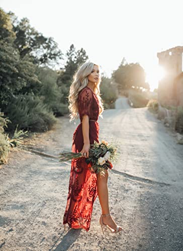Enchanting Lace V-Neck Romper in Wine Red