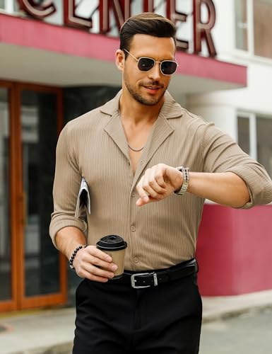 URRU Men's Casual Long Sleeve Camp Beach Shirt