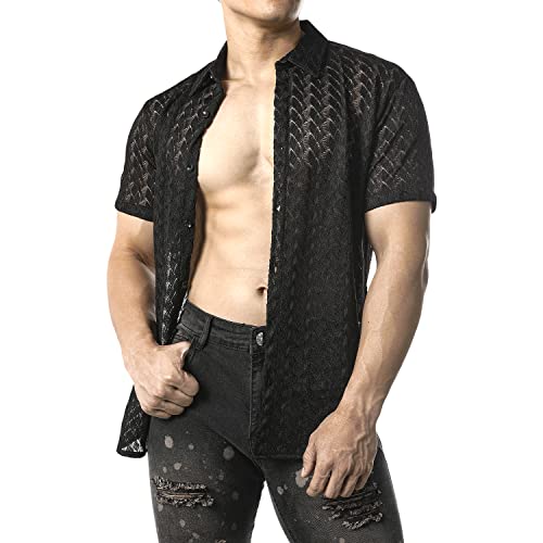 Men's Lace Button Down Shirt 