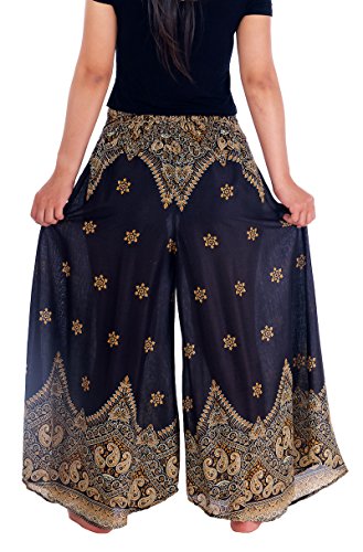 Black Peacock Flower Palazzo Pants for Goddesses