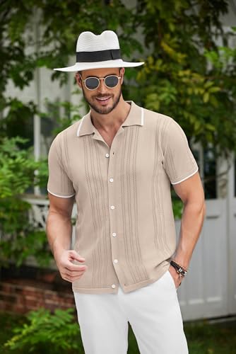 COOFANDY Men's Vintage Knit Polo Shirt