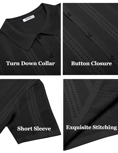 Mystical Men's Vintage Button Down Polo Shirt, Black