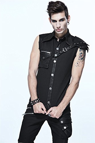 Steampunk Black Slim-Fit Men's Casual Sleeveless Shirt