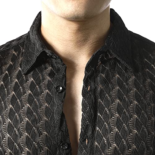 Men's Lace Button Down Shirt 