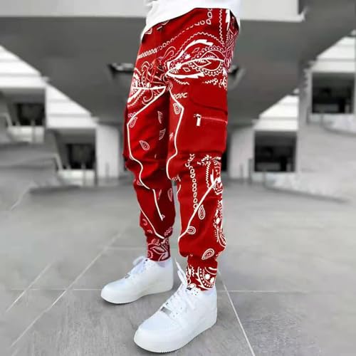 Paisley Drawstring Cargo Pants for Men - Streetwear
